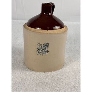 Vintage Western Stoneware Maple Leaf Crock Jug/Two Tone - Brown Glazed Top